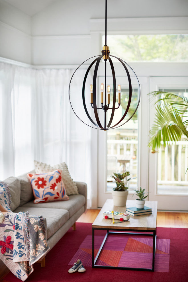 Lark Cirque 24" Medium Orb Chandelier, Black + Lacquered Brass