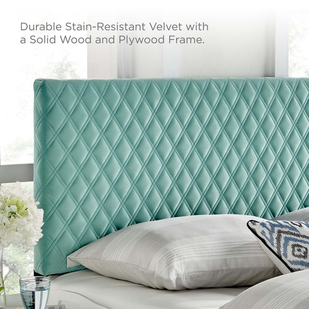Platform Bed Frame, King Size, Blue, Velvet, Modern, Bedroom Master Guest Suite