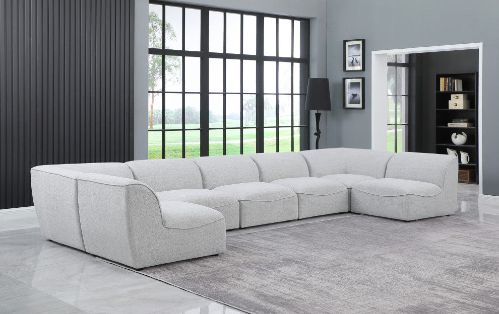 Miramar Linen Textured Fabric  7-Piece Modular U-Shaped Sectional, Grey