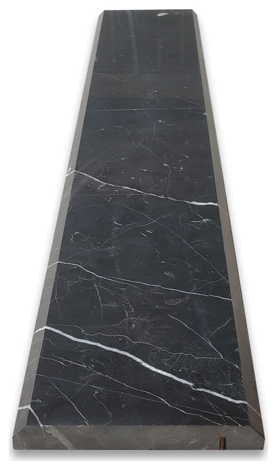 Nero Marquina Black Marble 6x36 Saddle Threshold Beveled Tile Honed, 1 piece