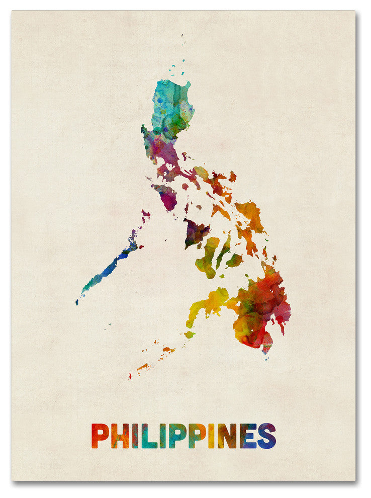 Michael Tompsett 'Philippines Watercolor Map' Canvas Art, 24"x18"