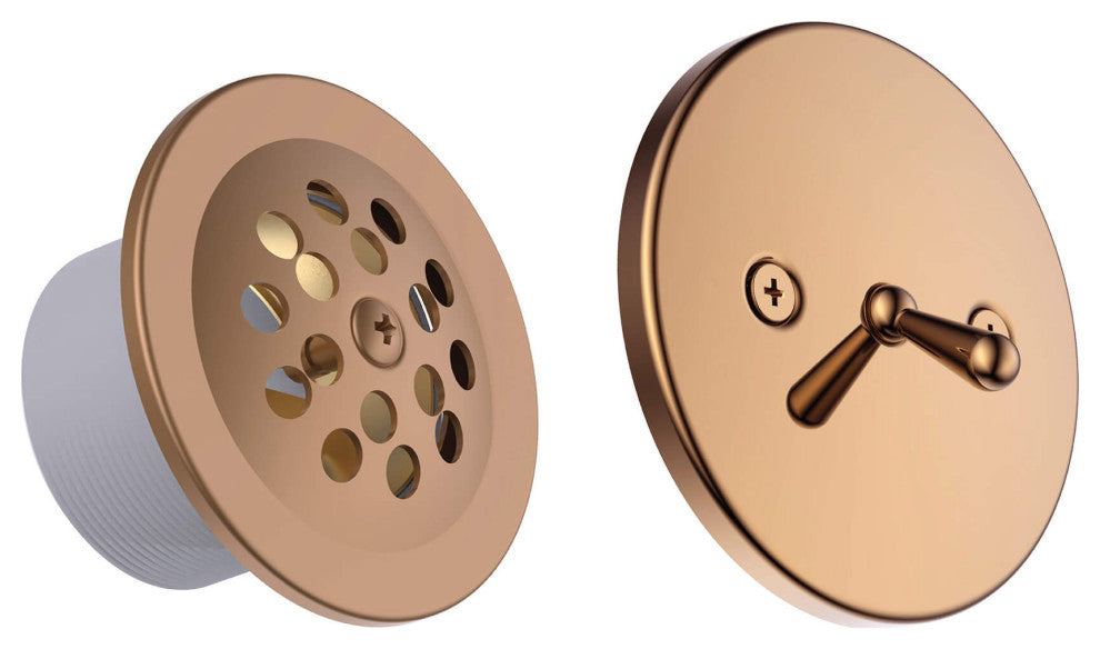 Bathtub Shower Drain Brass Tubing, Trip Lever Overflow Assembly, Rose Gold