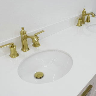 61" Double Sink Vanity, White Finish With Engineered Stone Top And Oval Sink