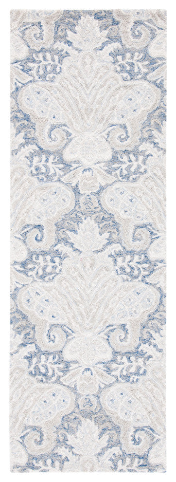 Safavieh Micro-Loop Mlp539M Damask Rug, Blue and Ivory, 5'0"x5'0" Square