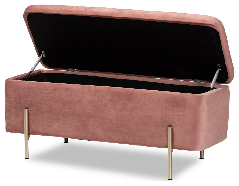 Aaran Glam Velvet Fabric Upholstered Storage Bench Pink