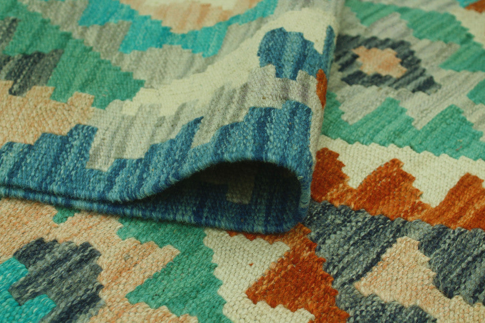 Sun Faded Kilim Mahabbat Blue/Rust Runner, 2'7x7'10