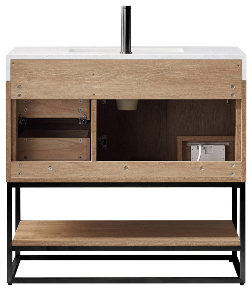 Alistair Vanity, North American Oak, Matte Black Hardware, 36", With Mirror