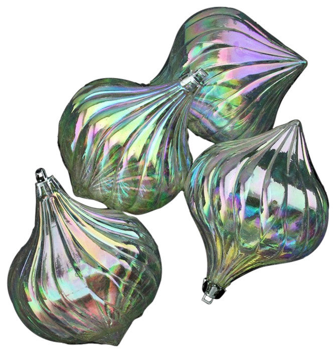 Transparent Onion Drop Shatterproof Ornaments, Set of 4, Clear Iridescent