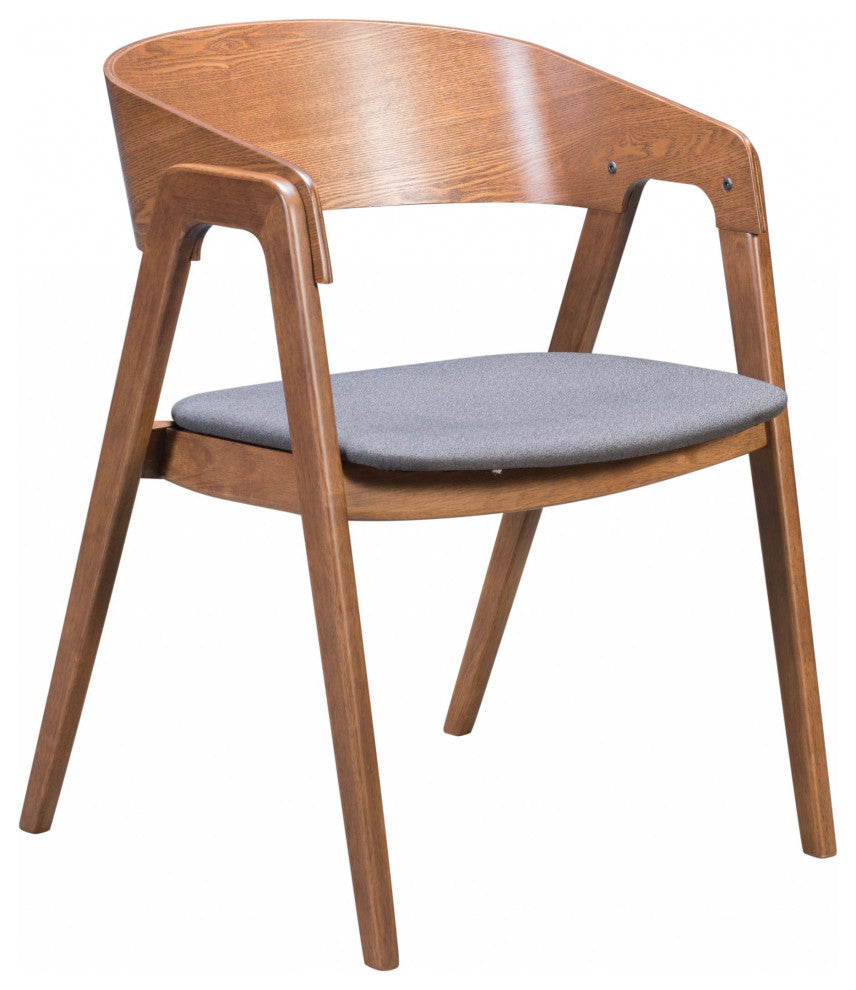 Set of Two Walnut and Dark Gray Modern Retro Dining Armchairs