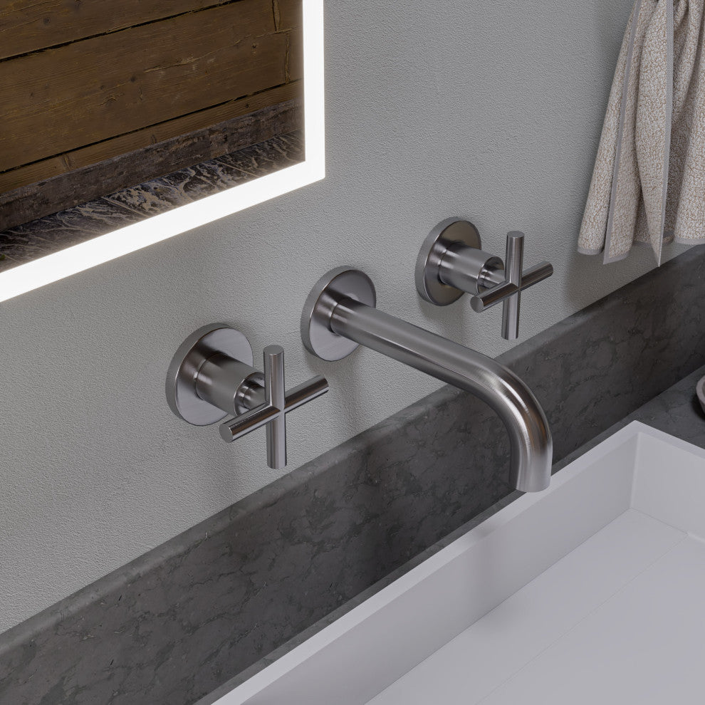 AB1035-BN Brushed Nickel 8" Widespread Wall-Mounted Cross Handle Faucet