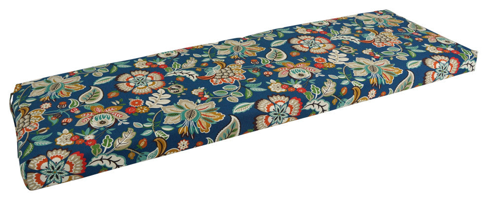 57"X19" Patterned Outdoor Spun Polyester Bench Cushion, Telfair Peacock
