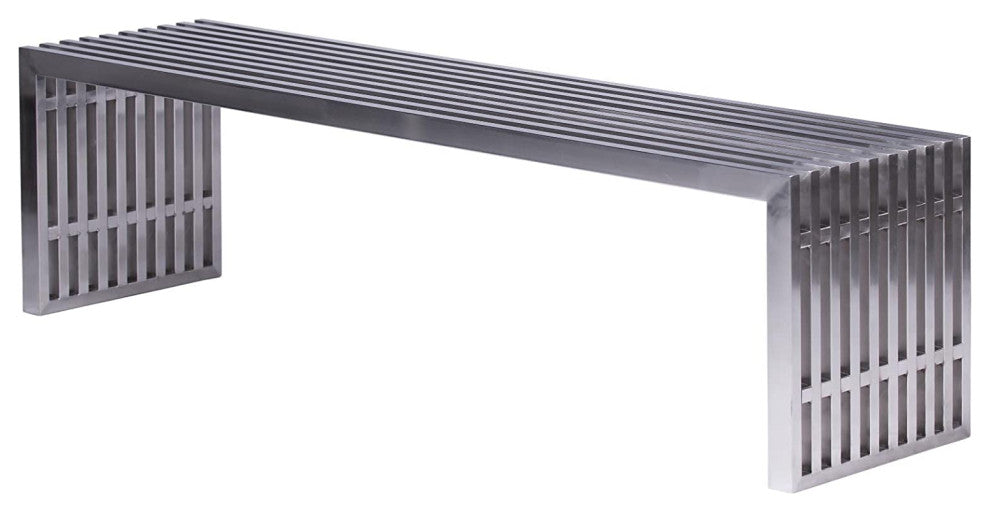 LeisureMod Eldert Gridiron 59" Stainless Steel Bench, Brushed