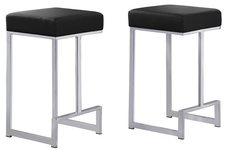 Dorrington Faux Leather Backless Counter Height Stool In Black/Silver (Set...