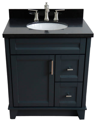 31" Single Sink Vanity, Dark Gray Finish With Black Galaxy Granite