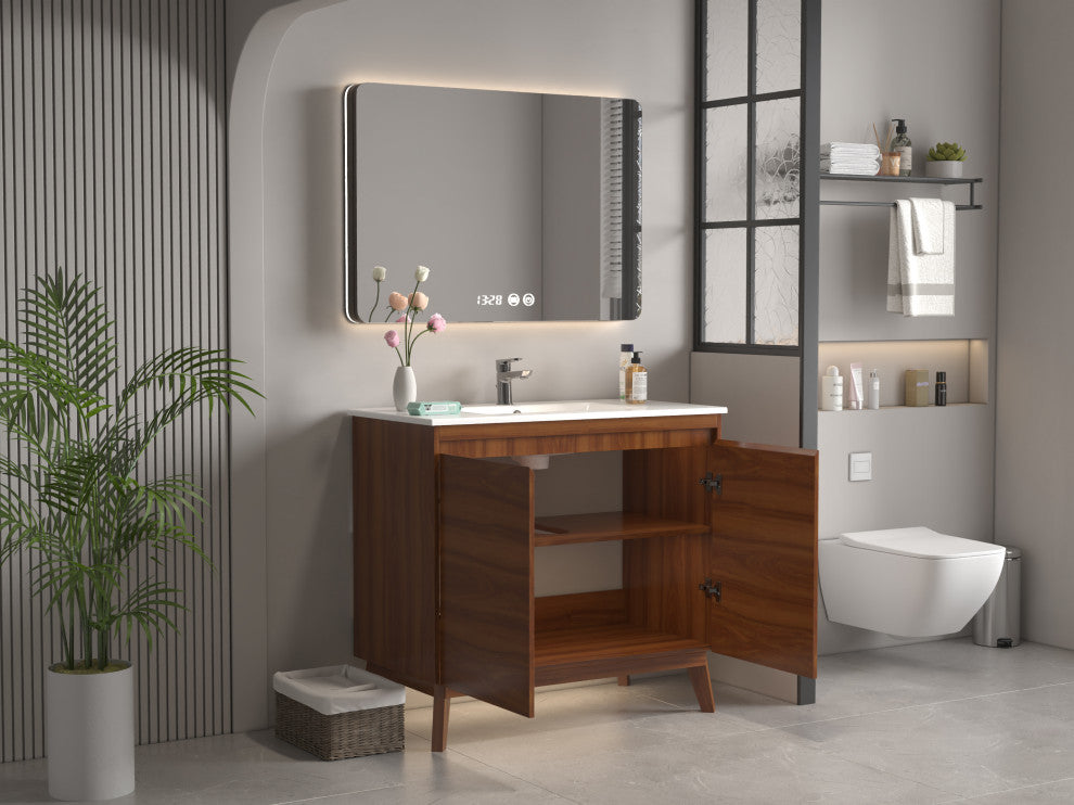 36" Modern Style Cherry Brown Zaren Single Sink Bathroom Vanity