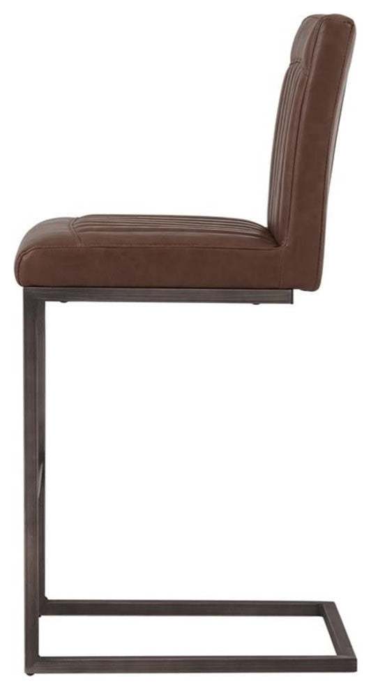 Pemberly Row 26" PU Leather Counter Stool in Brown (Set of 2)