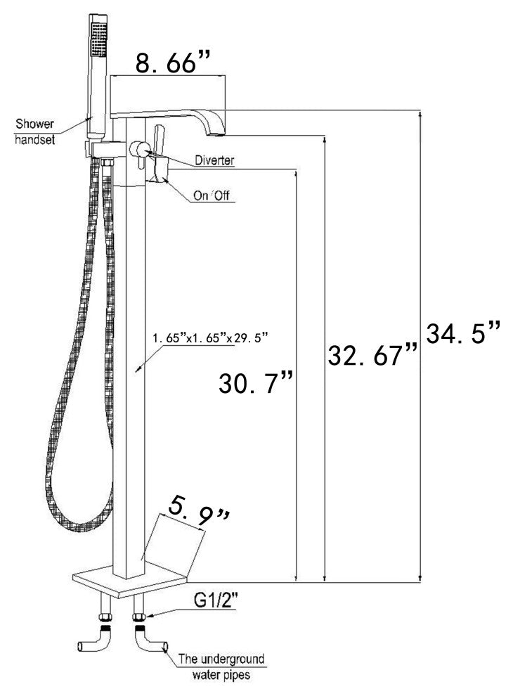 AKDY Floor Mount Bathtub Filler Faucet With Shower Head, Chrome Finish