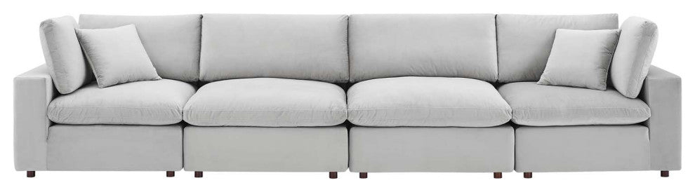 Commix Down Filled Overstuffed Performance Velvet 4-Seater Sofa Light Gray