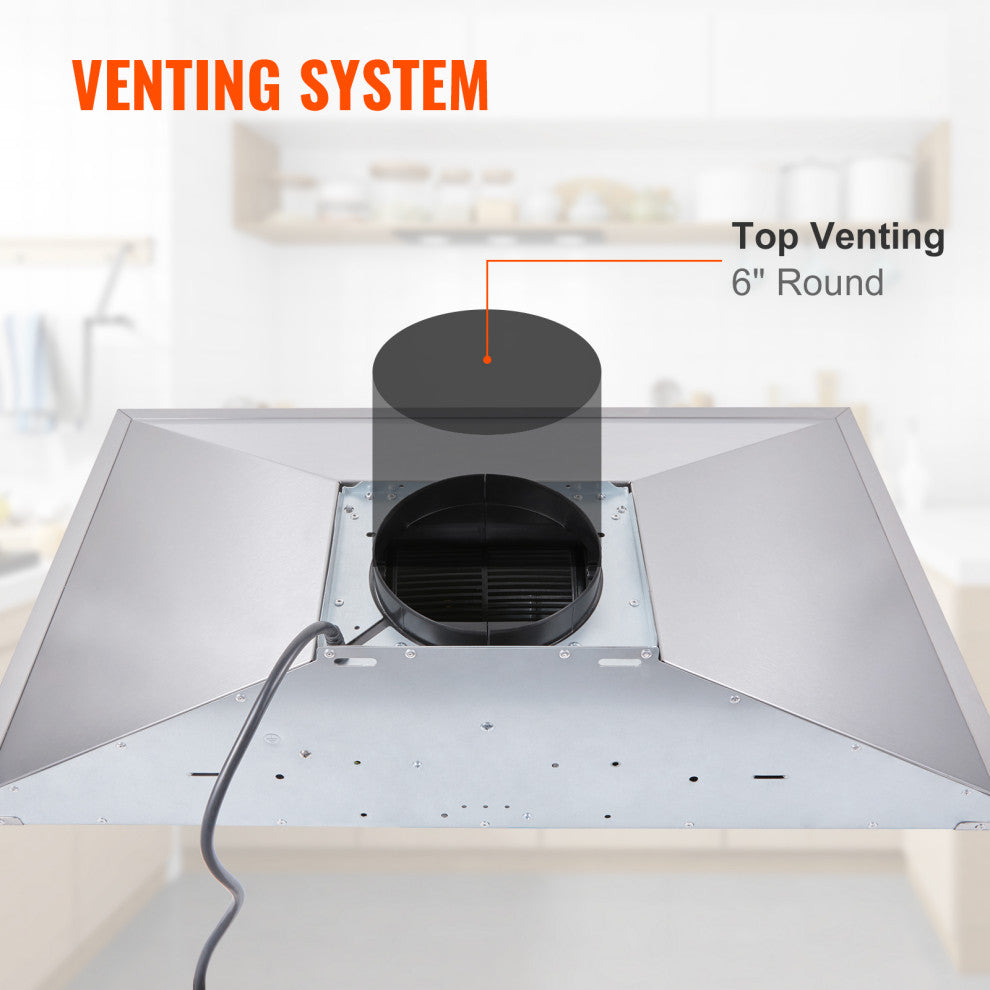 VEVOR 30" Wall Mount Range Hood Ductless Kitchen Vent Stainless Steel 3 Speed