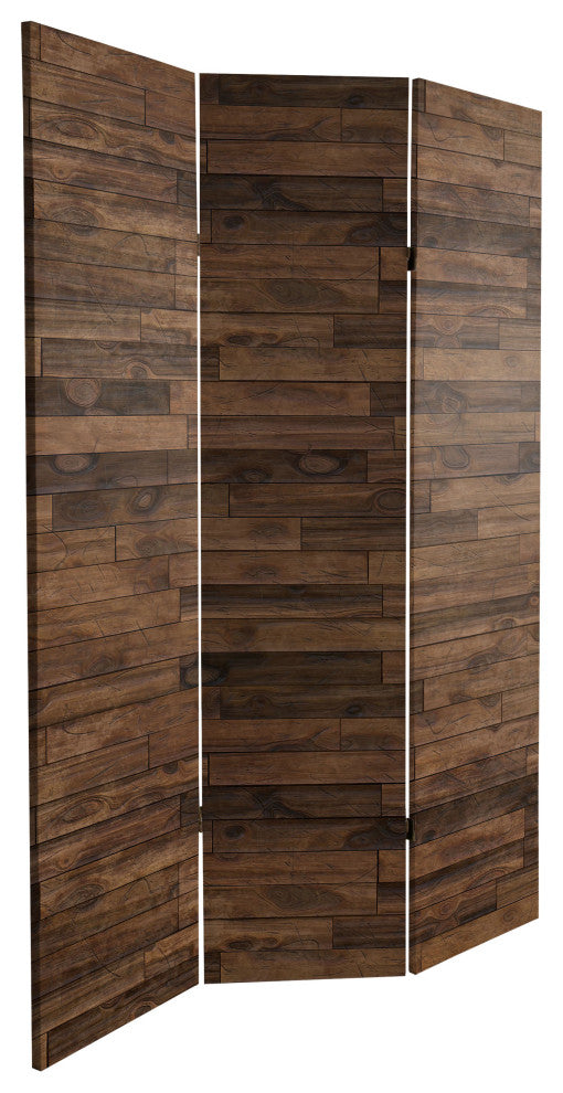 6' Tall Double Sided Walnut Wood Pattern Canvas Room Divider