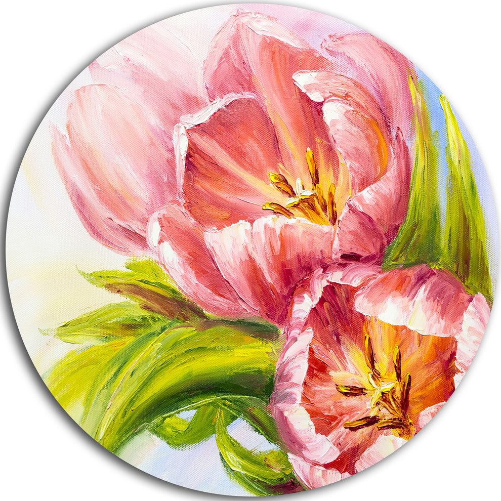Tulips Flowers, Floral Disc Metal Artwork, 36"