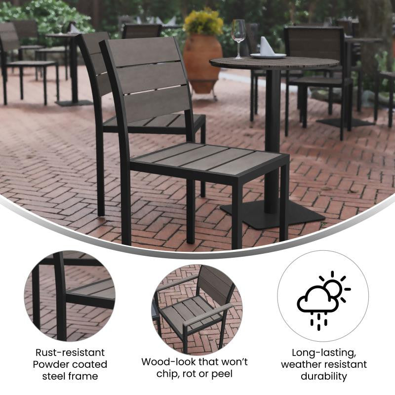 Finch Commercial Grade Stackable Patio Side Chair Chair with Arms, Gray