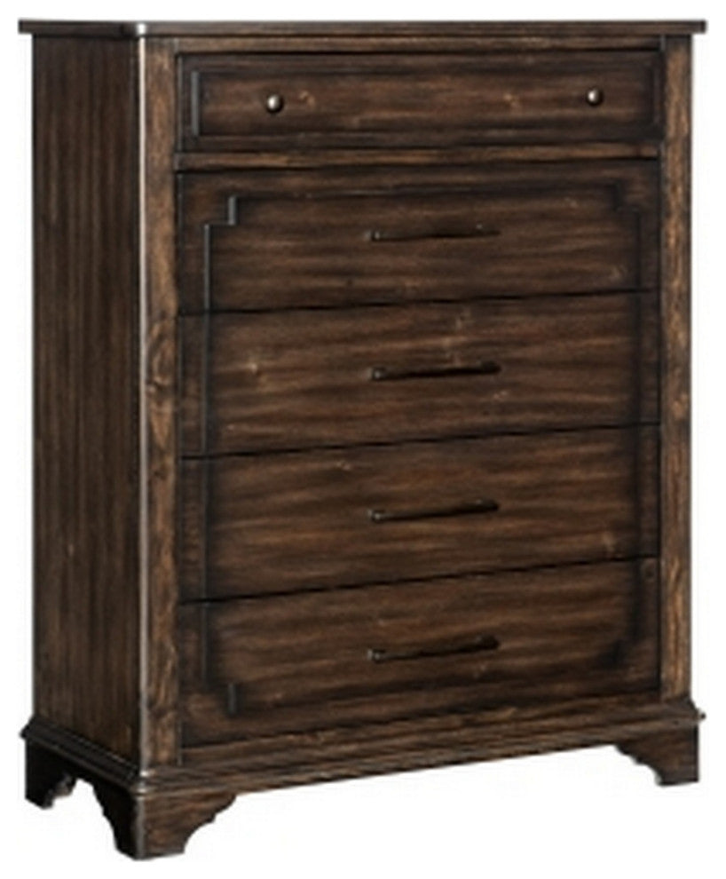Amey 53 Inch Tall Dresser Chest, 5 Drawers, Bar Handles, Rustic Brown