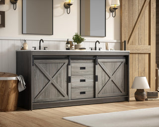 Home Living 72" Double Bathroom Vanity, Rustic Grey