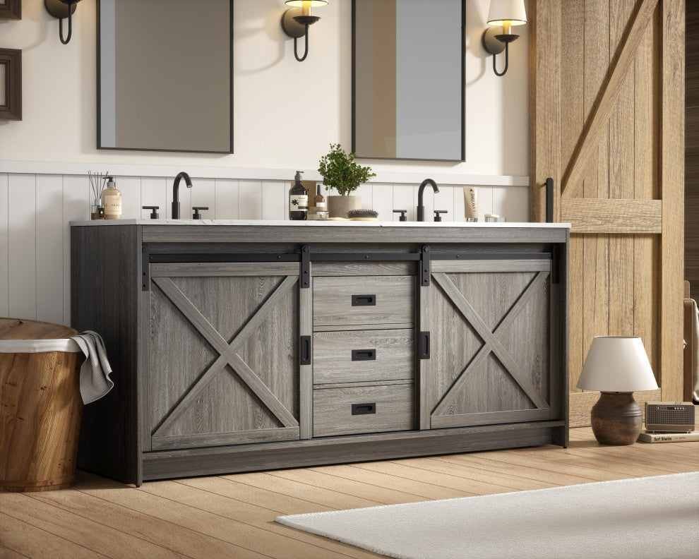 Home Living 72" Double Bathroom Vanity, Rustic Grey