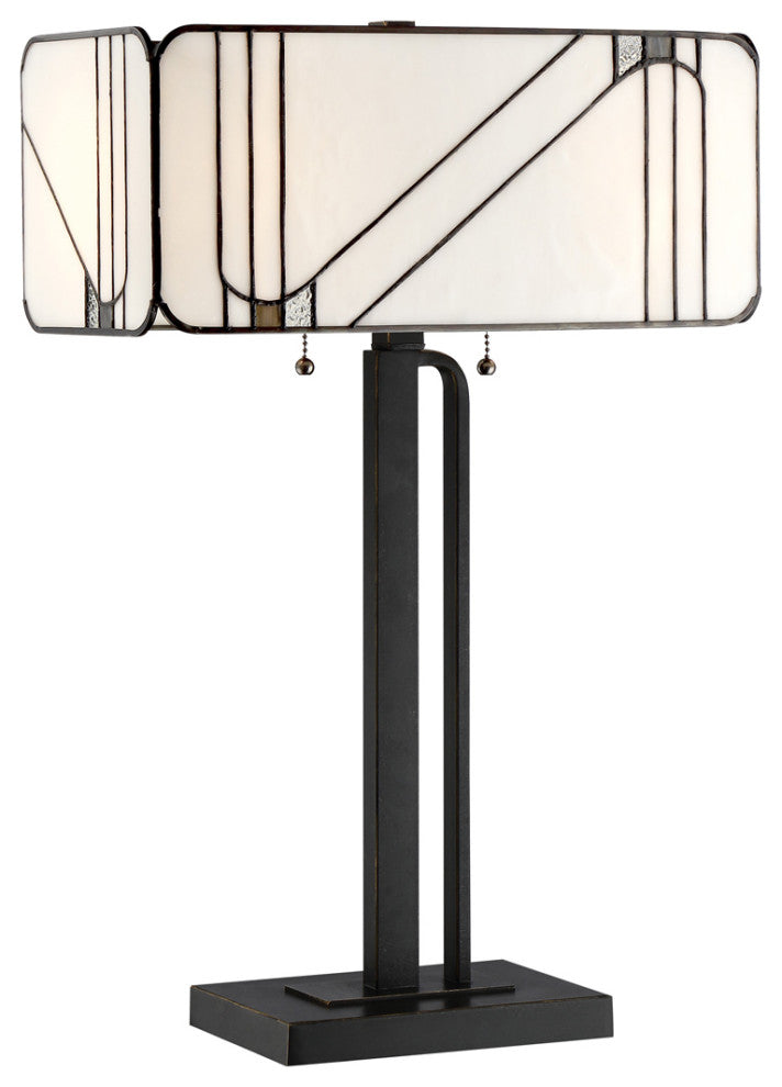 Tulani Table Lamp in Antique Black Tiffany Glass Shade E27 A 60Wx2