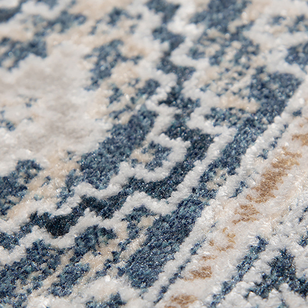 Haleena Inca Navy/Gold Polyester Blend Area Rug, 7'6"x9'6"