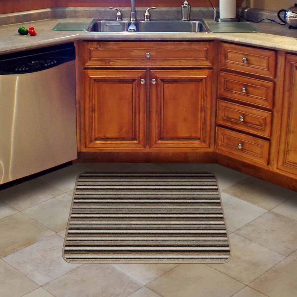 Skid-Resistant Area Rug, Mocha Brown Stripe, 4'x6'