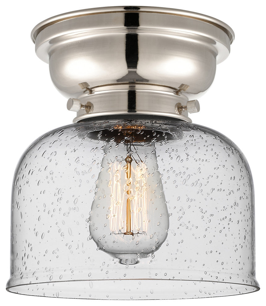 Large Bell 1-Light Flush Mount, Polished Nickel, Seedy