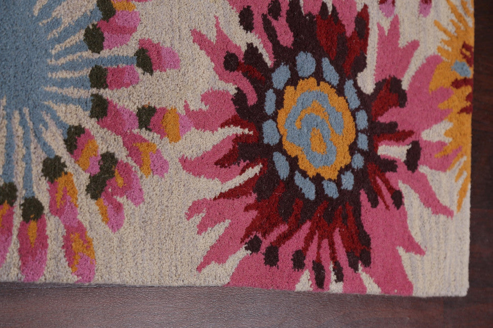 Floral Contemporary Oriental Runner Rug Hand-tufted Wool Carpet 3x10
