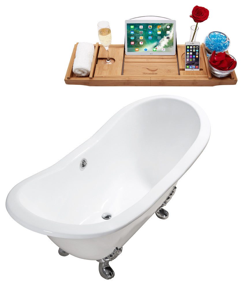 72" Cast Iron R5162CH-CH Soaking Clawfoot Tub and Tray With External Drain