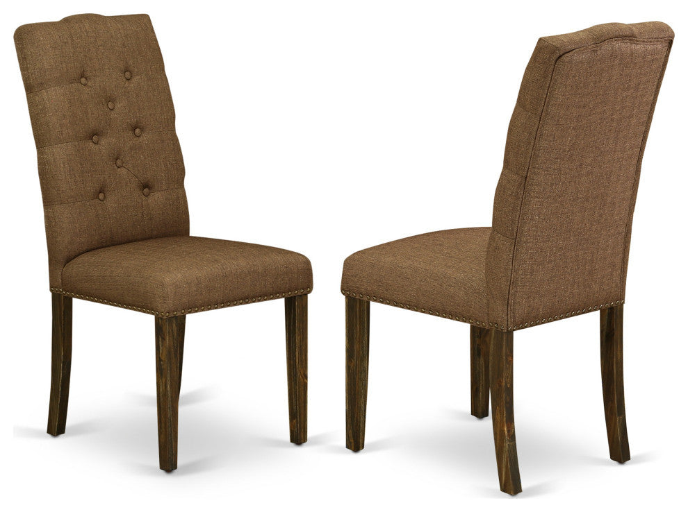 Elsa Parson Chair, Distressed Jacobean 418Ed Leg, Brown Fabric Color Set of 2