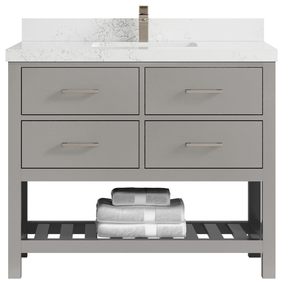Willow Collections Parker Vanity, Gray, Empira White Quartz, 42"