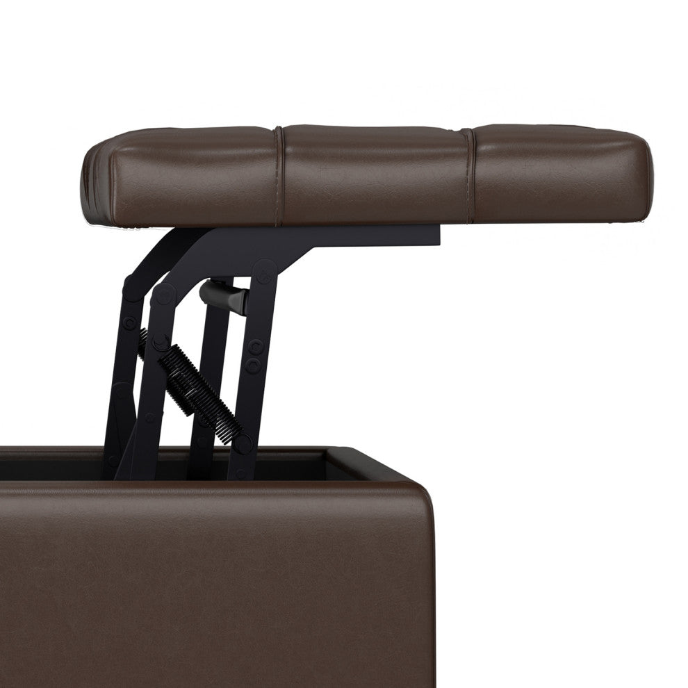 Harrison Small Square Coffee Table Storage Ottoman, Chocolate Brown