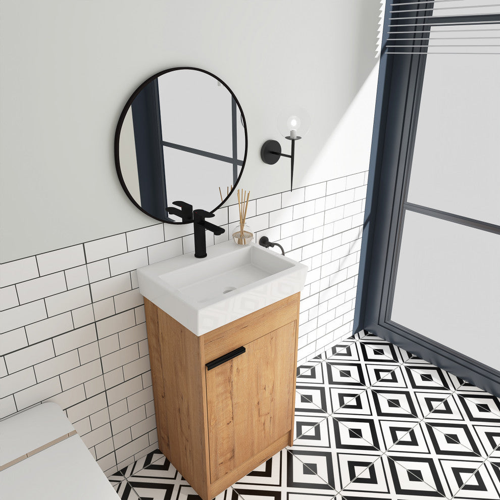 18x15., Bath Vanity, Imitative Oak With White Ceramic Top and Basin