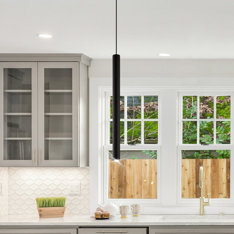 1 -Light, 6.9W LED Single Tube Pendant, Matte Black