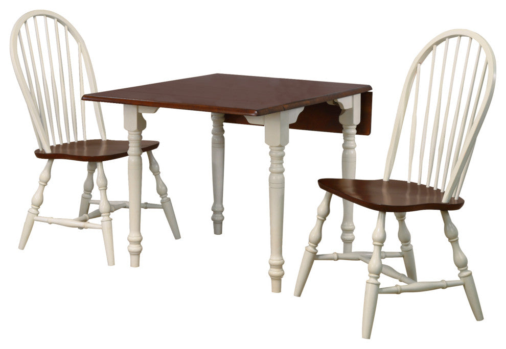 3-Piece 48" Rectangular Dining Set, Antique White, Chestnut Brown Wood