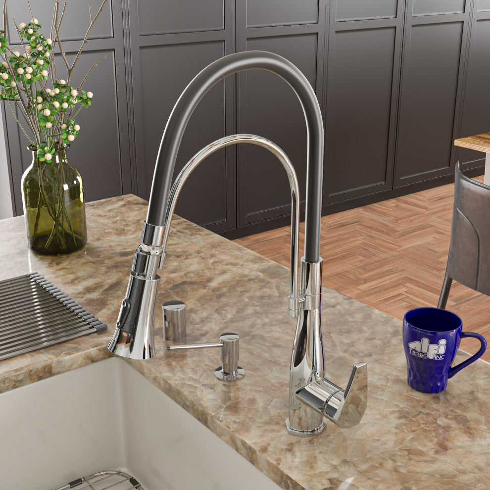 Kitchen Faucet With Black Rubber Stem, Polished Chrome