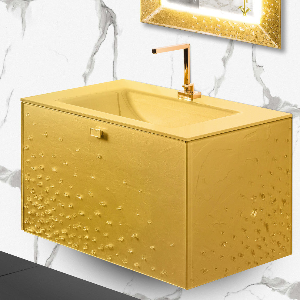 Diva Luxury Murano Glass Drop-In Single Bathroom Vanity 32", Gold