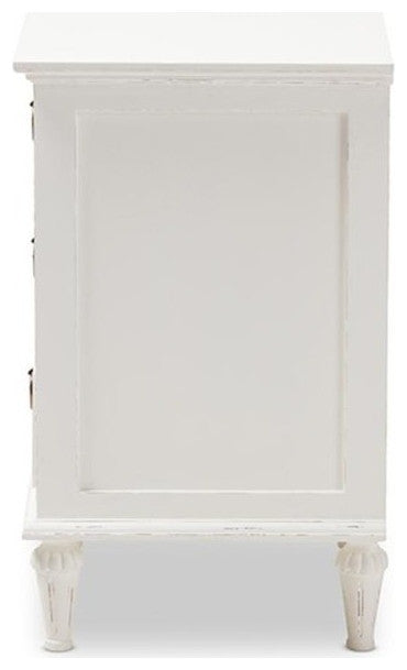 Venezia French-Inspired Rustic Whitewash Wood 3-Drawer Nightstand
