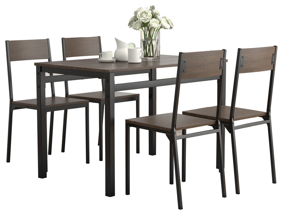 5 Piece Dining Set, Ark Brown And Matte Black