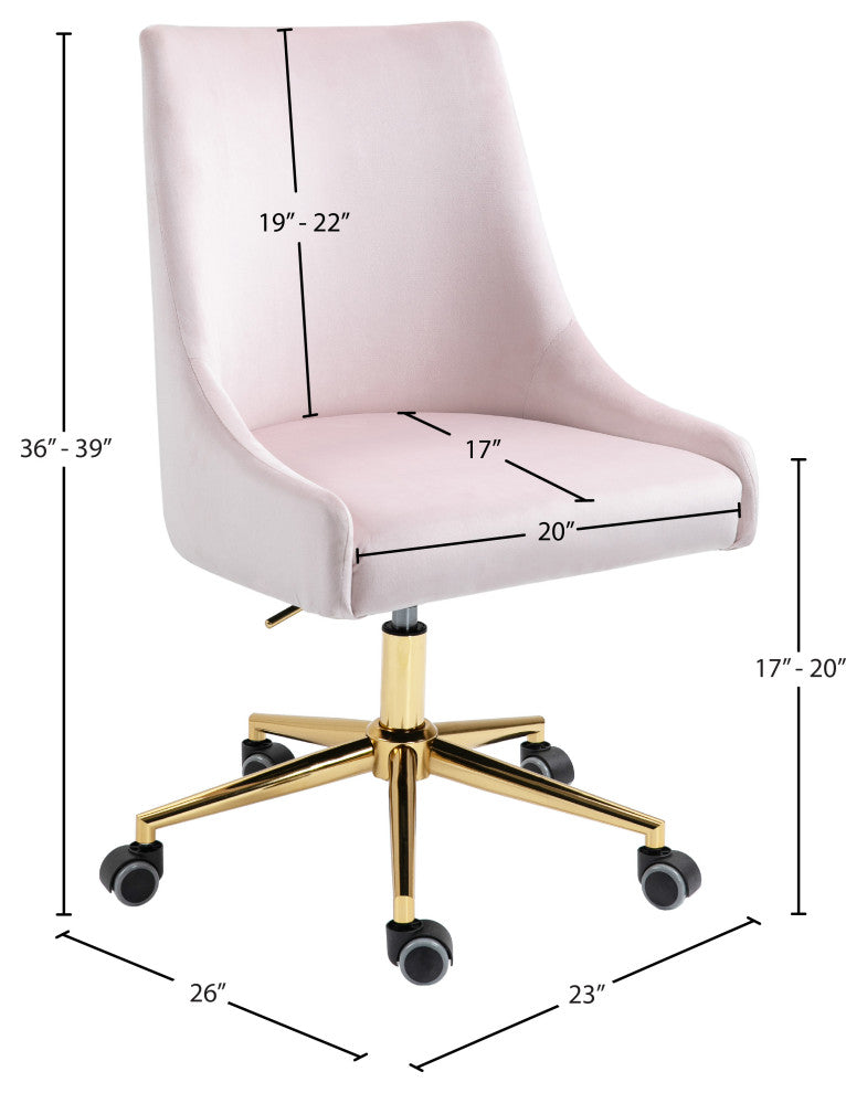 Karina Swivel and Adjustable Velvet Upholstered Office Chair, Pink, Gold Base