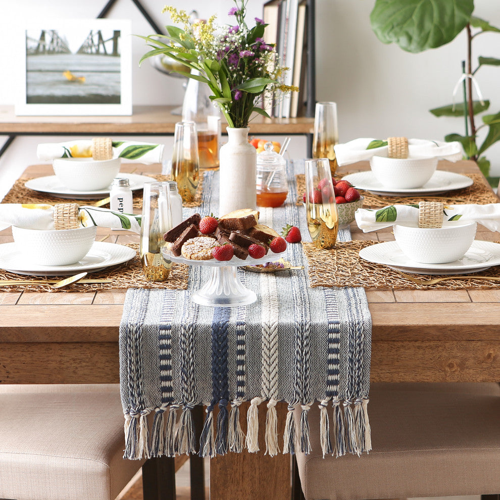 French Blue Braided Stripe Table Runner 15x72