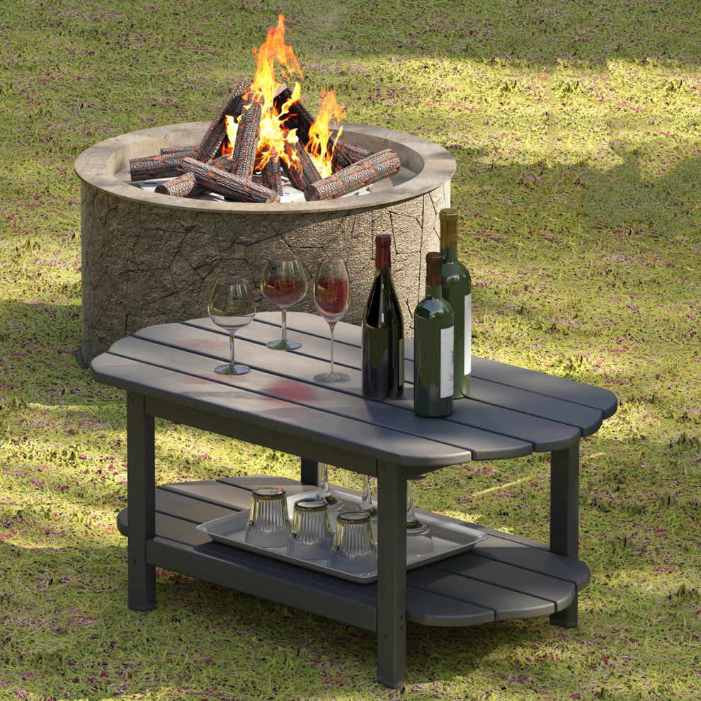 2 Tier Patio Table, Adirondack Outdoor Coffee Table for Backyard Pool, Gray