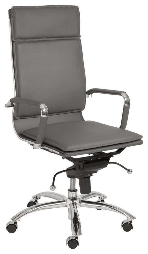 Gunar Pro High Back Office Chair, Gray Leatherette/Chrome