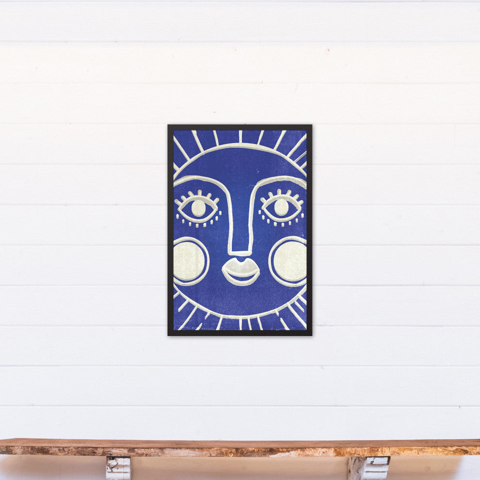 Sun Face Blue 3 20x30 Black Framed Canvas